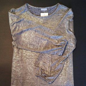 NEW Silver Sparkle 3/4 Sleeve Top Round Neck Slight Puff Sleeves, S